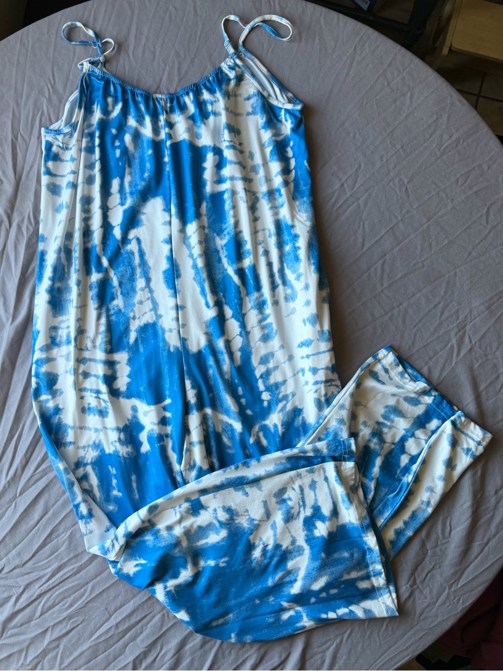 Blue & White Tie-Dye Jumpsuit - Sleeveless Women’s Jumpsuit